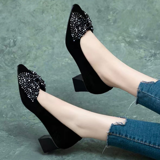 Rhinestone Bow Shallow Mouth Pumps Four Small Women's Shoes