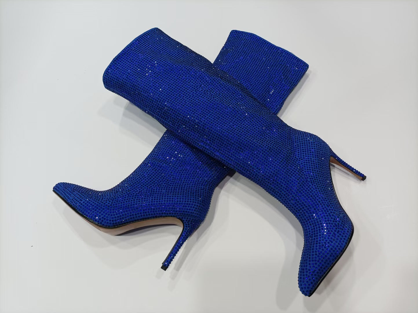 Women's Sky Rhinestone Pointed Toe Stiletto Knee-length Large Boots