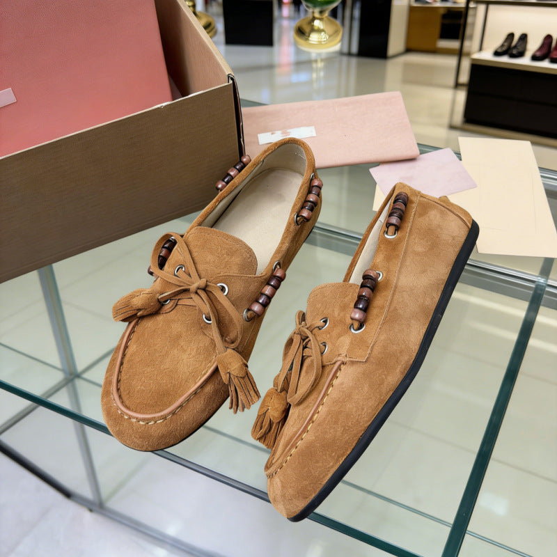 Women's Vintage Genuine Tassel Flat Bottom Slip-on Loafers