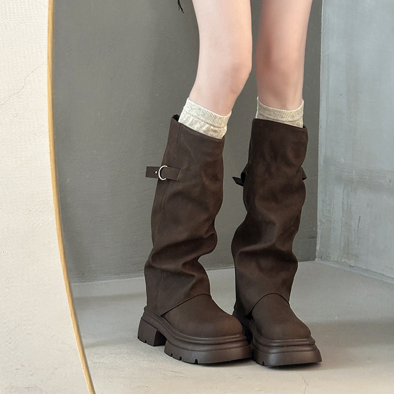 Women's Retro Easy Matching Handsome Fashion Temperament Thick Bottom Pants Women's Leather Boots