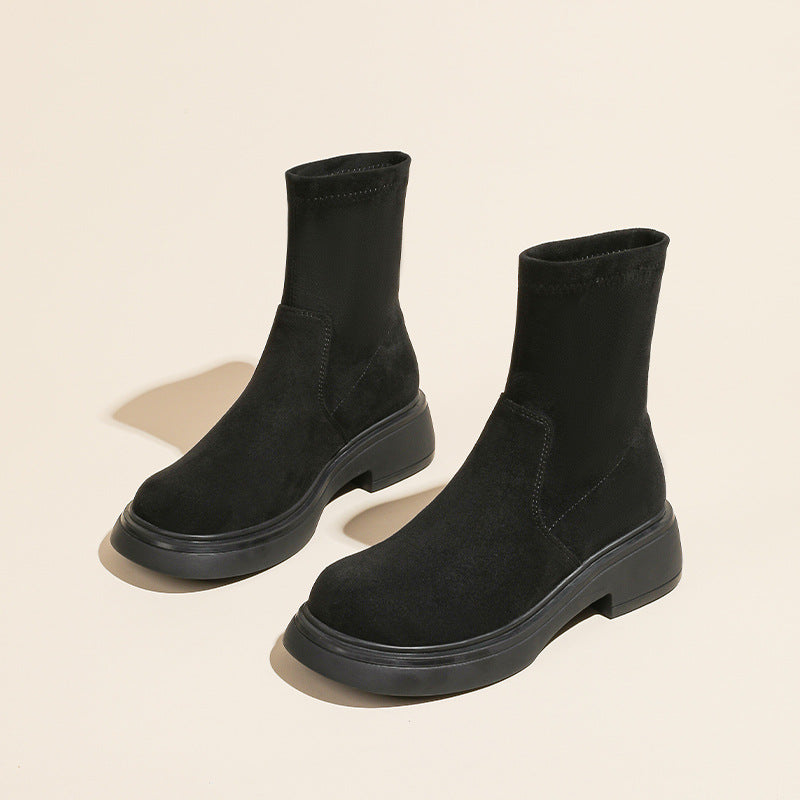 Women's Increasing Insole Suede Below The Knee Stretch Thin Thick-soled Women's Leather Boots