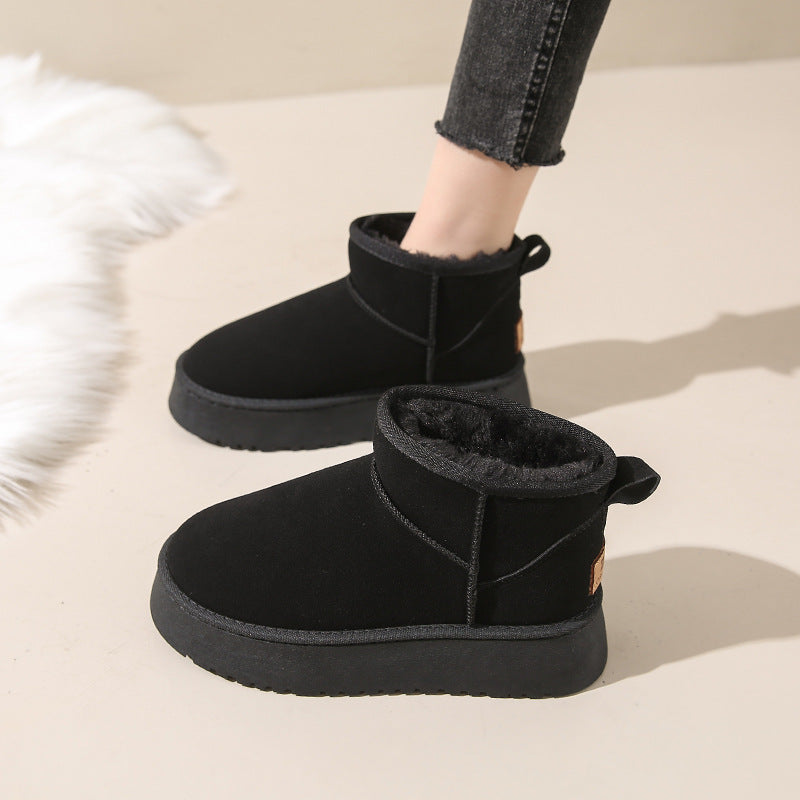 Women's Winter Insulated Fleece-lined Thickened Fur Integrated Snow Boots
