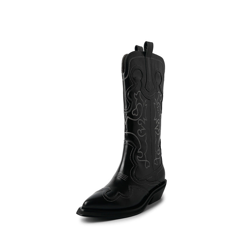 Women's Matching V Cut Embroidered Western Cowboy Mi Tube Large Small Boots