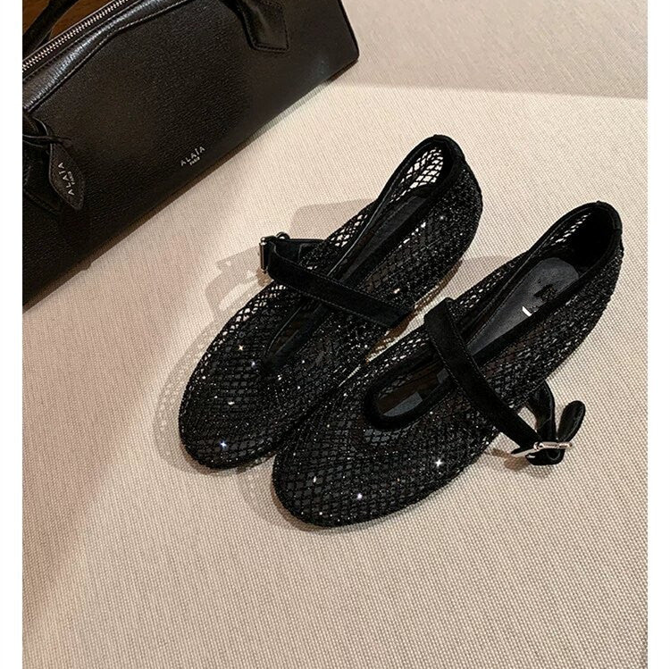 Women's Style Starry Sky Ballet Rhinestone Mesh Flat Bottom Sandals