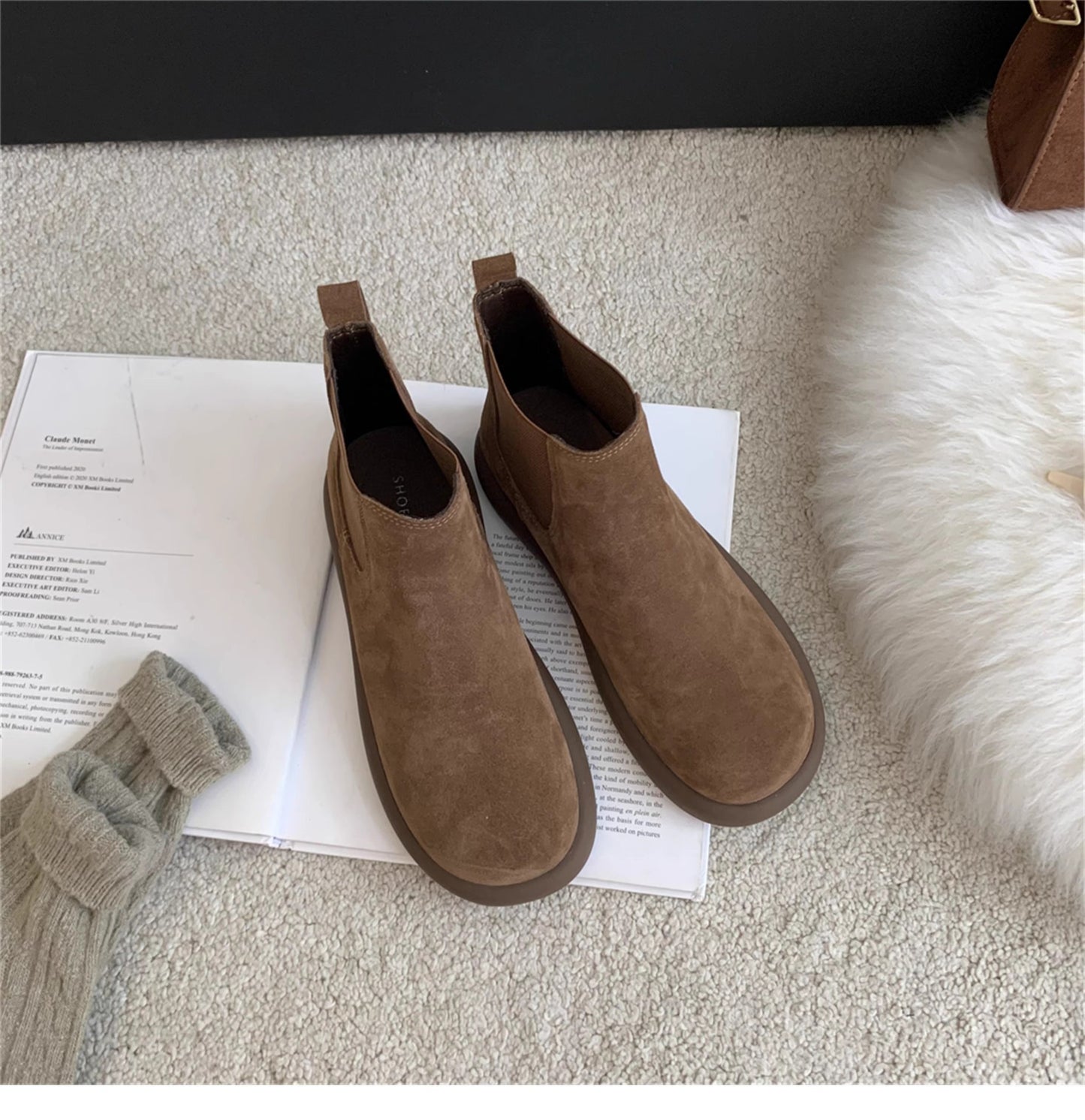 Women's Thick Bottom Retro Chelsea Sleeve British Women's Leather Boots