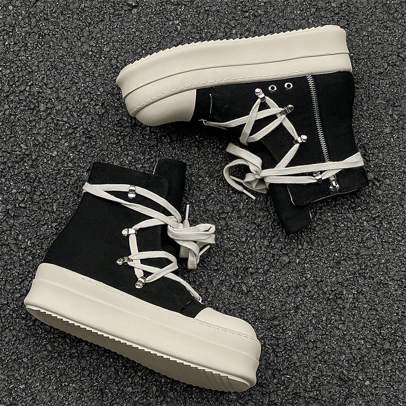 Men's Ankle Breathable Black White Personalized Thick Bottom Thickened Hight Increasing Boots