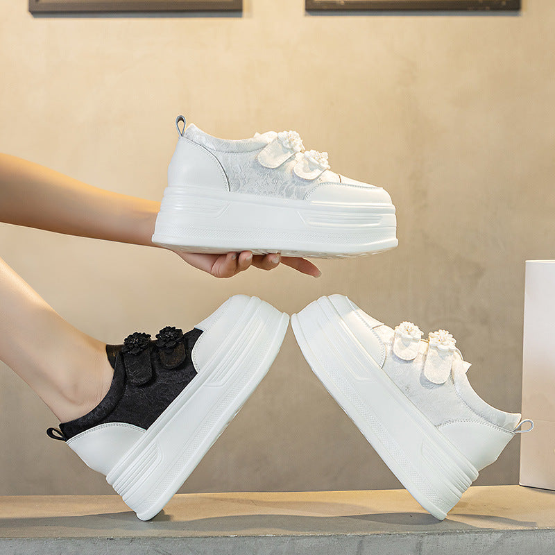 Women's Satin Increased Pu Sole White Summer Muffin Bottom Women's Casual Shoes