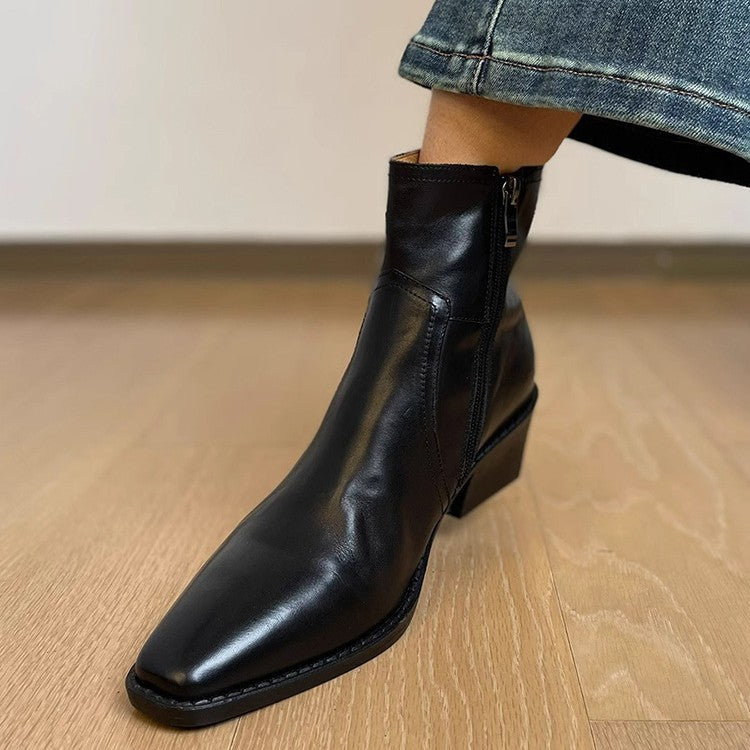 Women's Chelsea Chunky Trendy Pointed Martin Women's Leather Boots