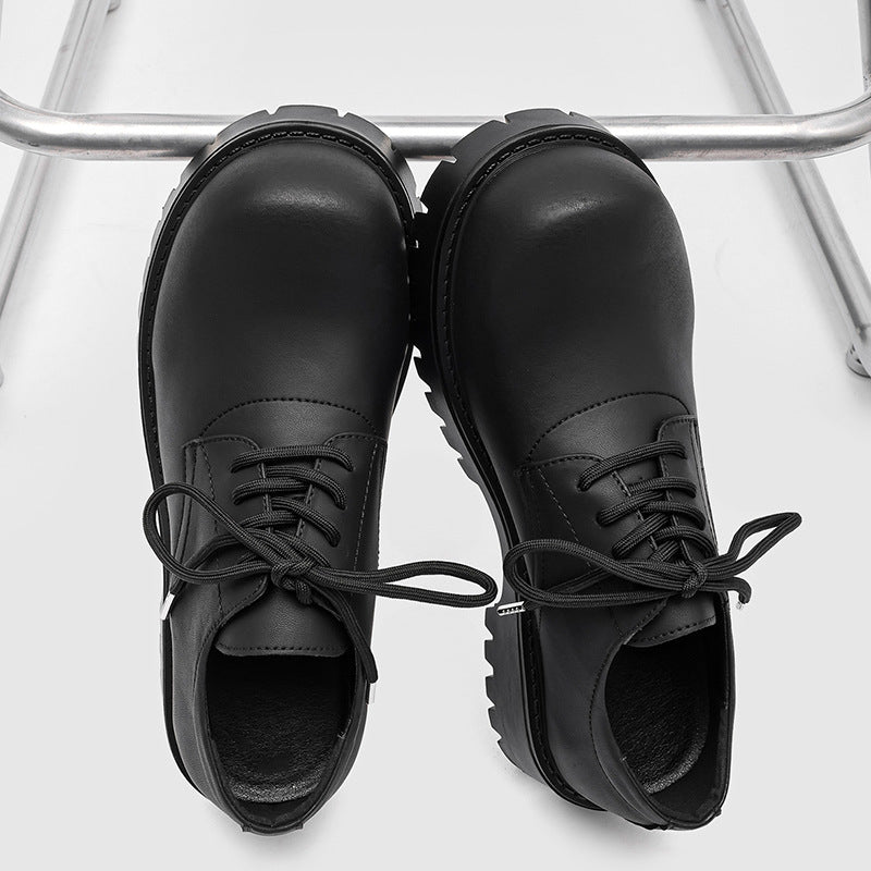 Men's Light British Style Autumn Height Increasing Derby Black Men's Casual Leather Shoes