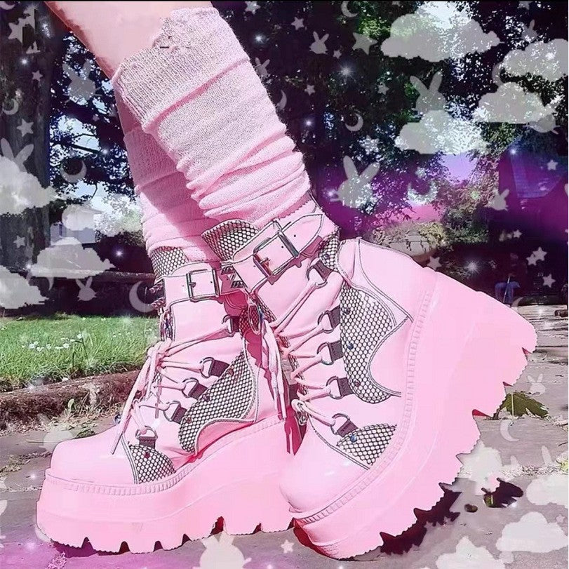 Women's Martens Pink Platform Plus Size Fashion Boots