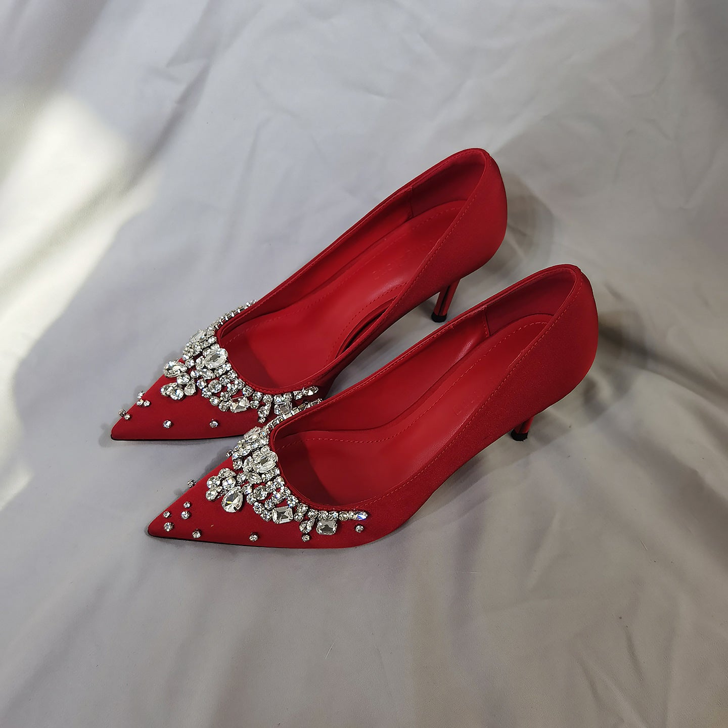 Women's Super Beautiful Bridal Red Wedding Dress Toast High Stiletto Chain Heels