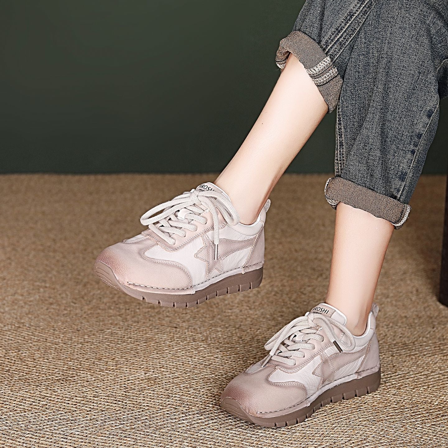 Women's Cowhide Spring Flat Retro Breathable German Training Women's Sports Shoes