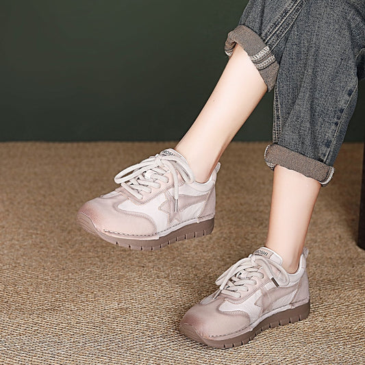 Women's Cowhide Spring Flat Retro Breathable German Training Women's Sports Shoes