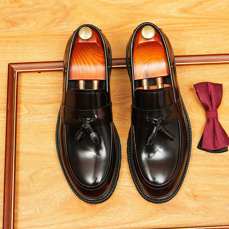 Men's Round Head Thick Bottom Fashion Slip-on Business Leather Shoes
