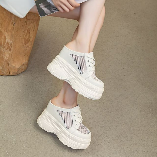 Women's Inner Height Increase Mesh Surface Platform Slippers