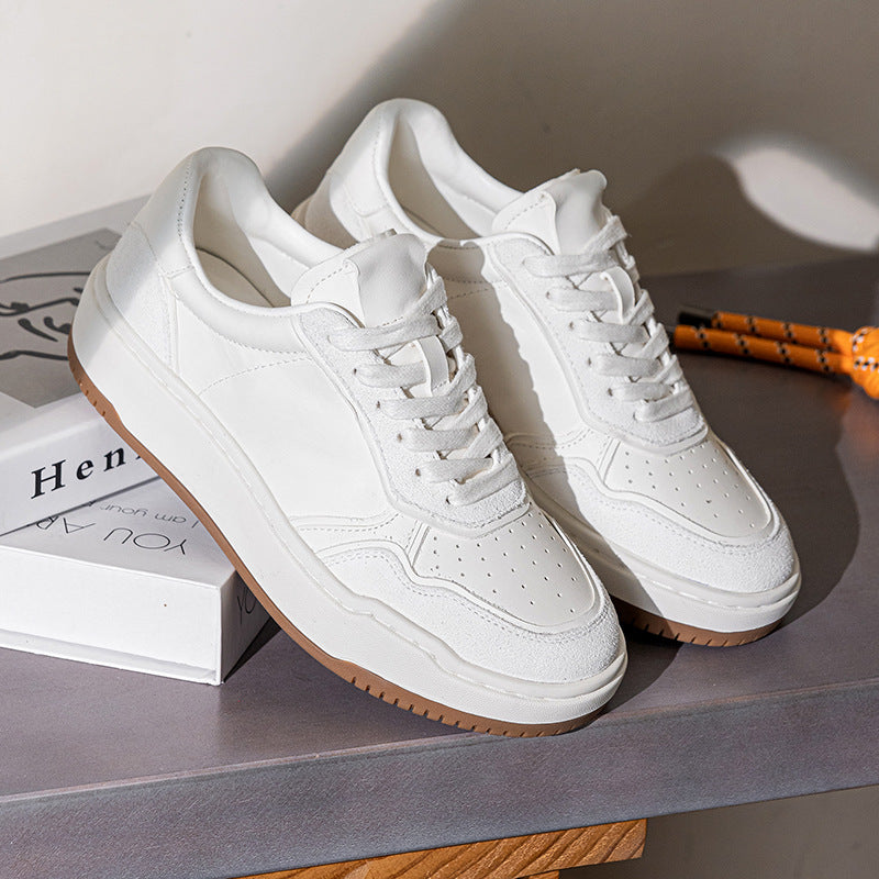 Women's Washed Horse White Autumn Sheepskin Couple Genuine Sneakers