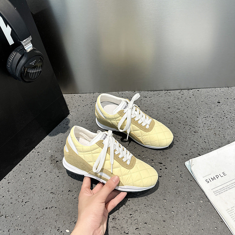 Women's Increasing Insole Classic Style Rhombus Color Matching Casual Shoes