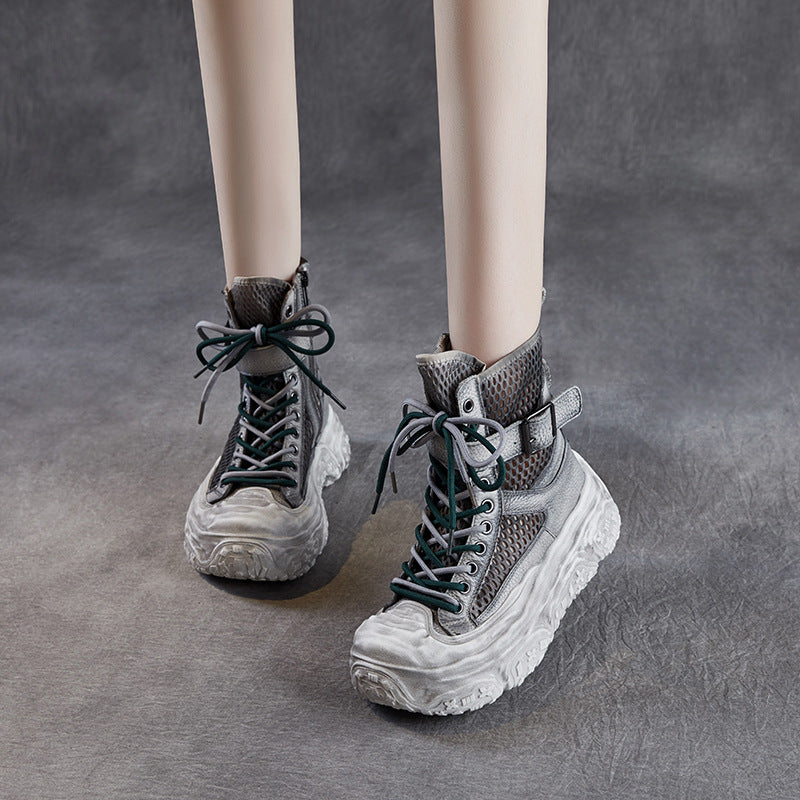 Women's Summer Cowhide Round Head Leisure High Breathable Comfortable Sports Wind Platform Sandals