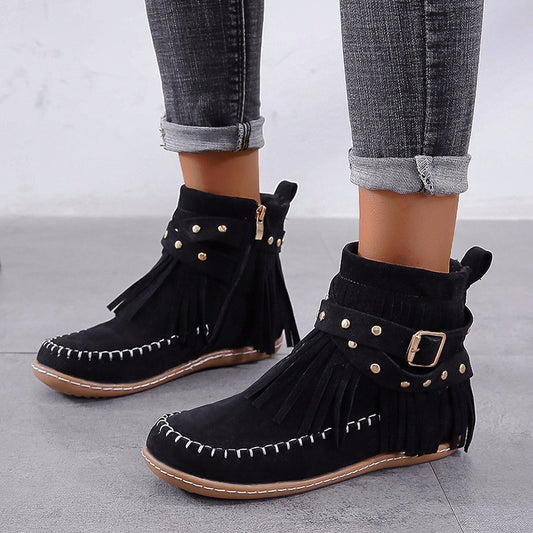 Women's Size Tassel Flat Ankle Rivet Belt Women's Shoes