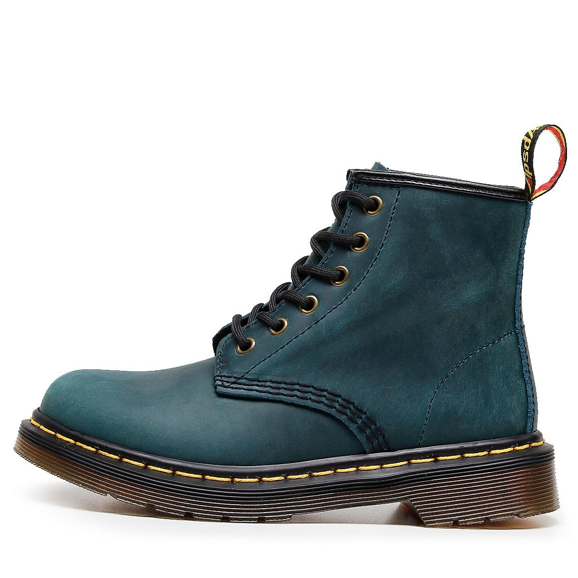 Women's & Men's Crazy Horse Dark Brown Motorcycle Retro British Style Short Round Women's Leather Boots