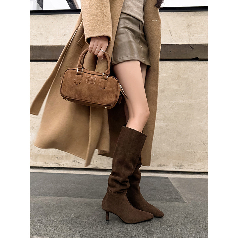 Women's Genuine Fashionable Intellectual Below The Knee Long Stiletto Temperament Slimming Women's Leather Boots