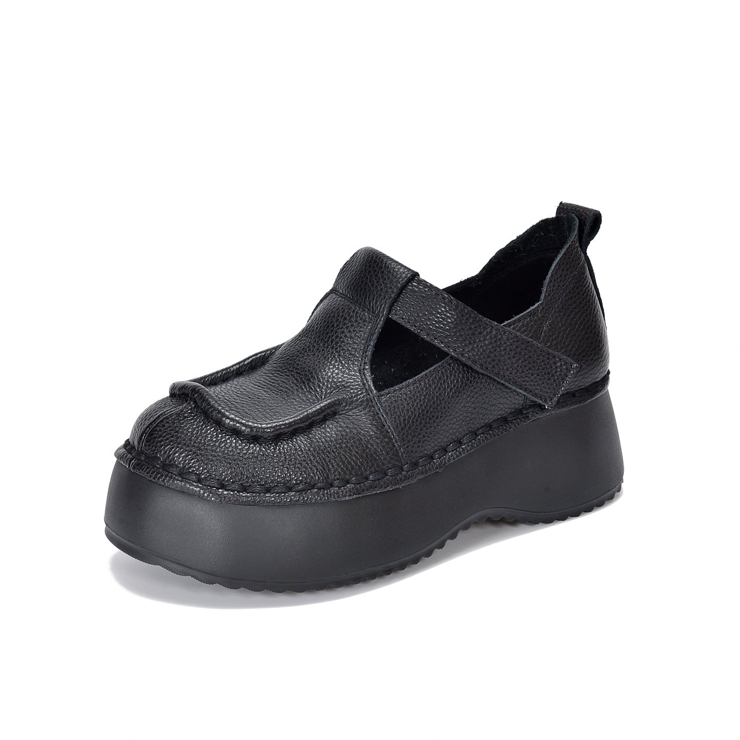 Women's Retro Cowhide Platform Heighten One Pedal Loafers