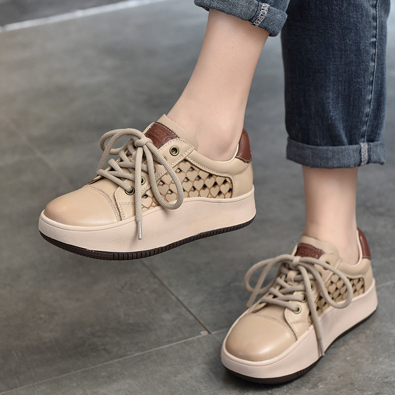 Women's Two-pair Top Layer Cowhide Summer Thick Heels