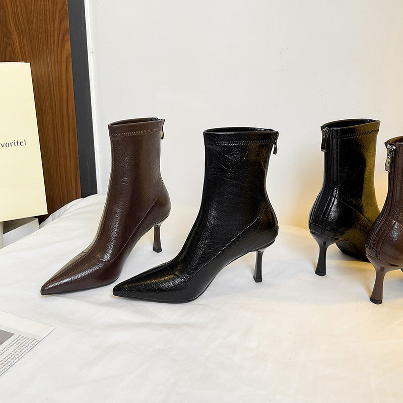 Women's Pointed Toe Stiletto Ankle Small Slim Fit Boots