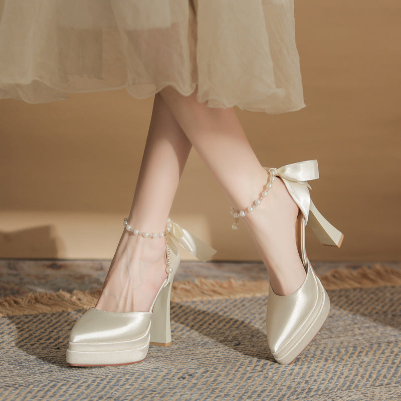 Women's Pointed Thick Hollow Waterproof Platform Super High Wedding Women's Fashion Shoes