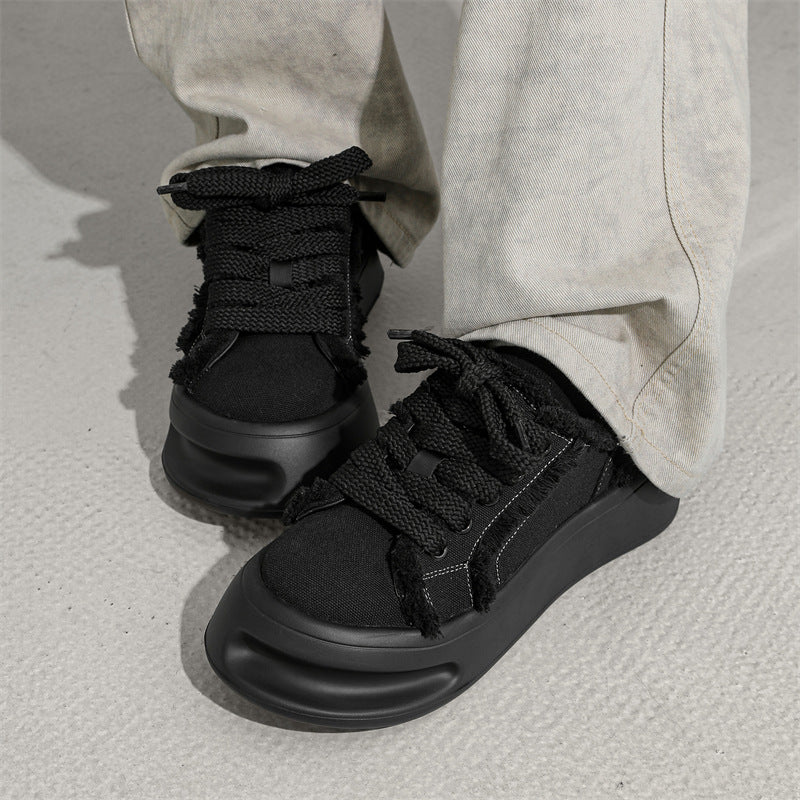 Women's & Men's Horseshoe Black White Platform For Fashion Board Niche Men's Canvas Shoes