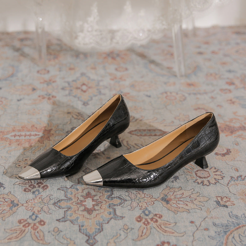 Women's Kitten Metal French Square Toe Patent Women's Fashion Shoes