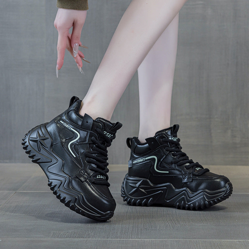 Women's Platform Dad Fleece-lined Warm Small Sports Sneakers