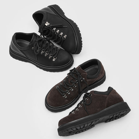 Men's Derby Trendy Lace Up Increased British Platform Round Head Men's Casual Leather Shoes