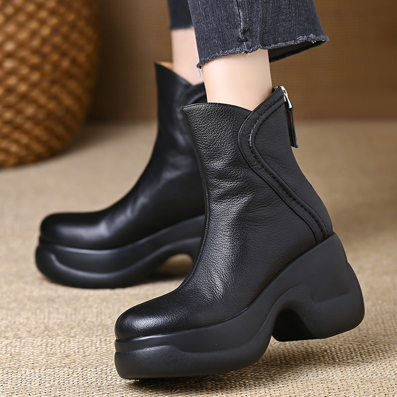 Women's Platform Wedge Ultra High Round Toe Back Boots