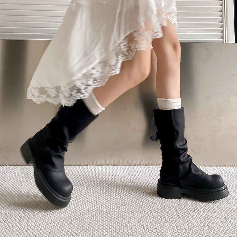 Women's Pile Style For Platform Pants Knight Women's Leather Boots