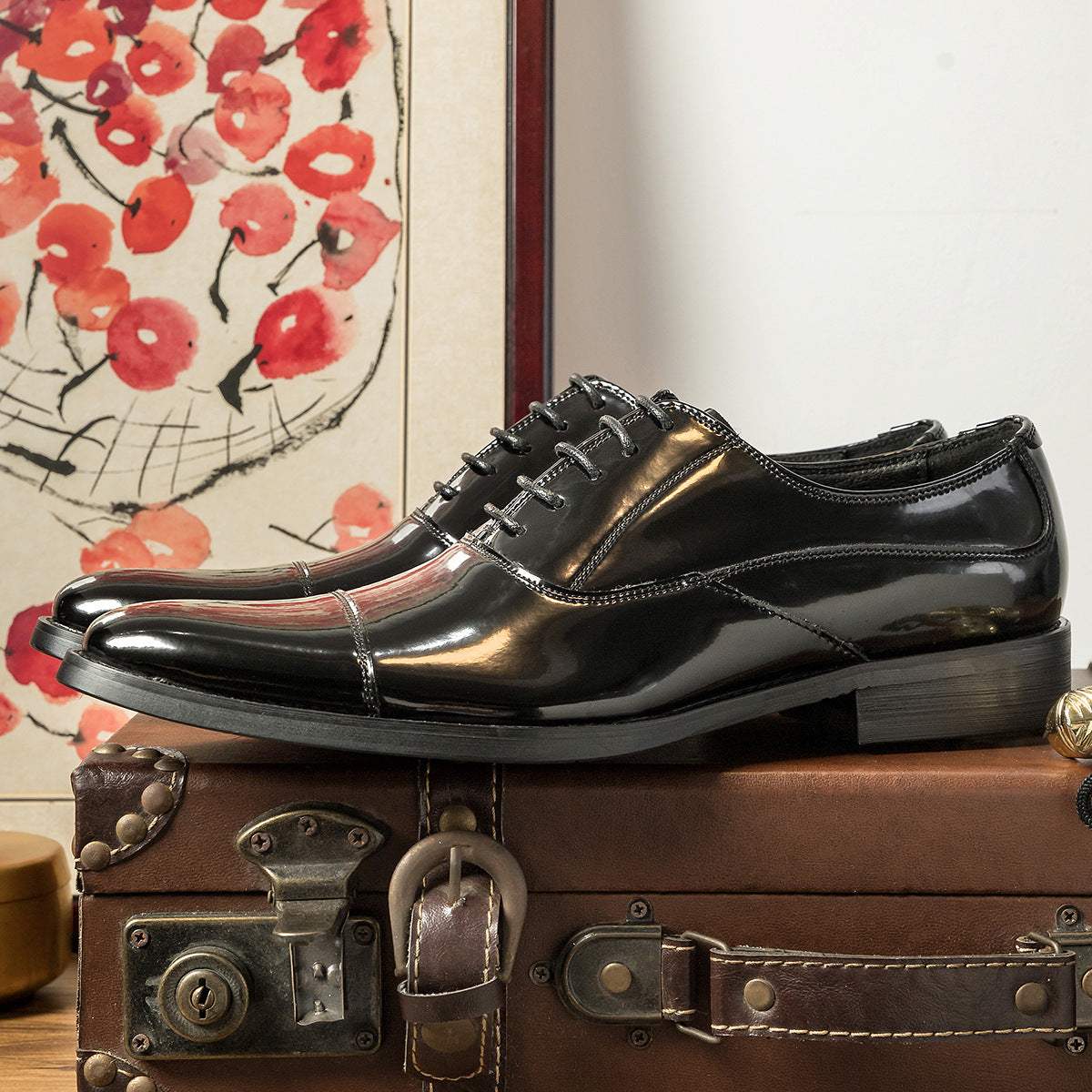 Men's Korean Style Patent Three Joint Oxford Men's Shoes