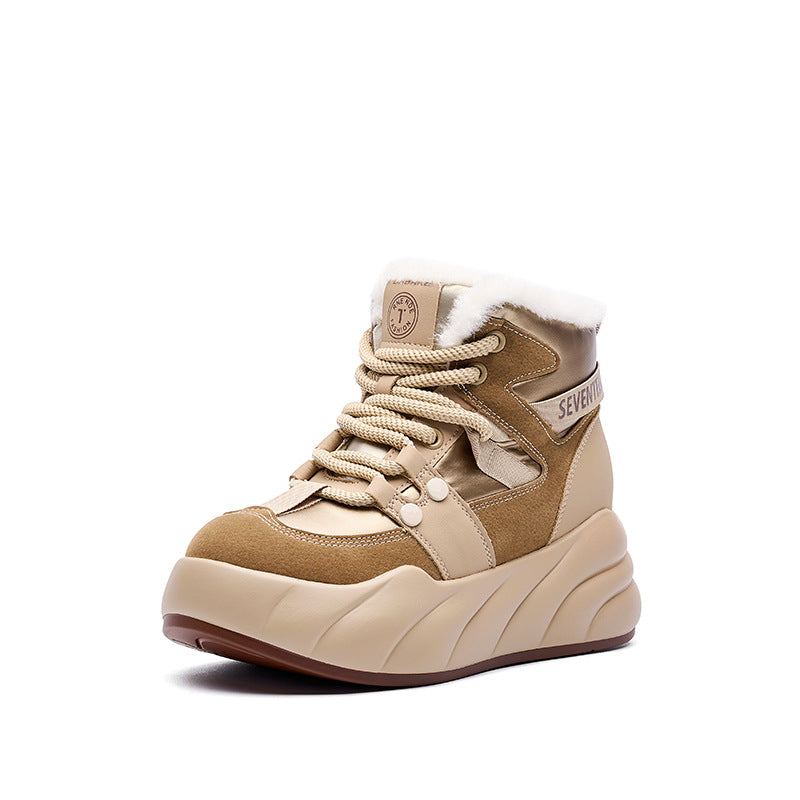 Women's Rabbit Fur Integrated Winter Fleece-lined Warm Snow Boots