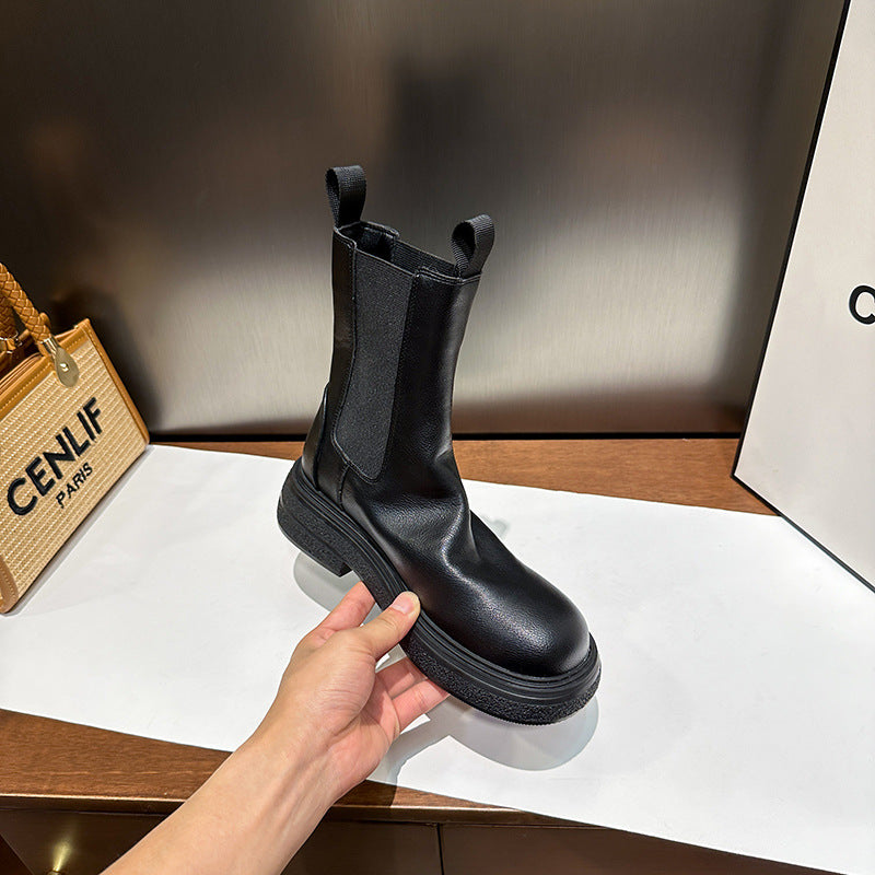 Women's Chelsea British Platform Middle Tube Smoke Boots
