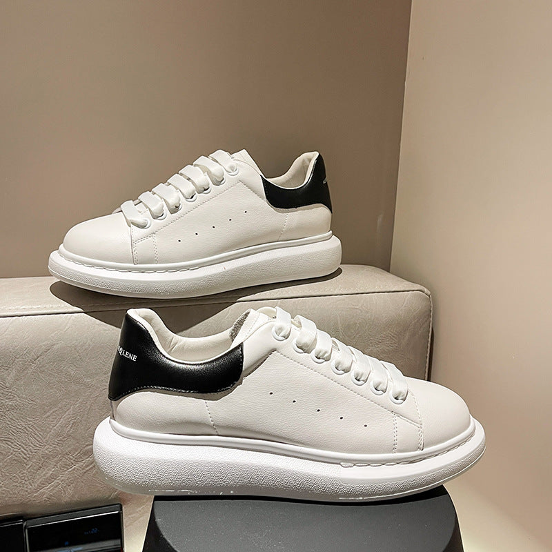 Women's & Men's First Layer Cowhide Easy Wear Spring Platform Lace Up Round Men's Shoes