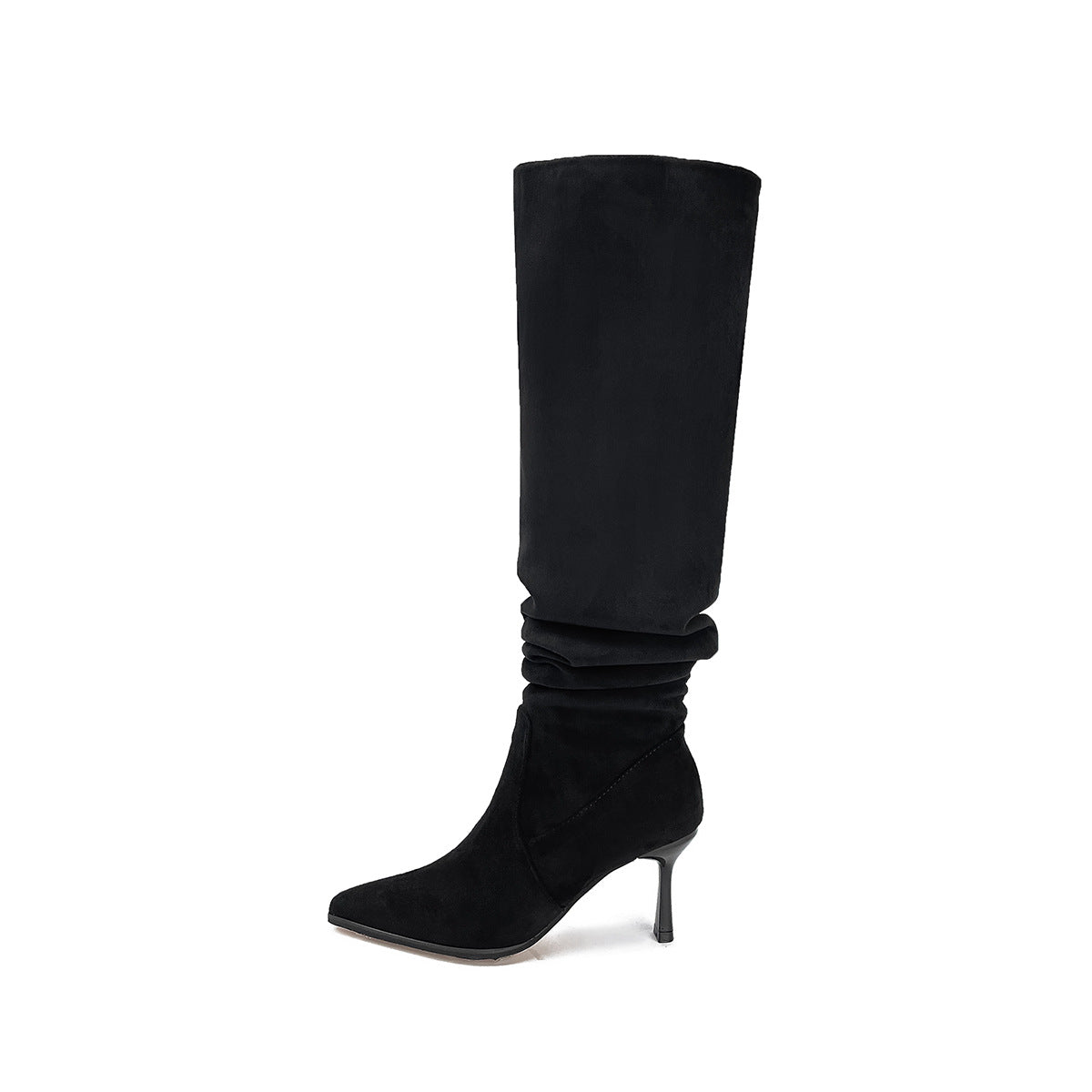 Stiletto Pointed Toe Long Pleated Pile Women's Leather Boots