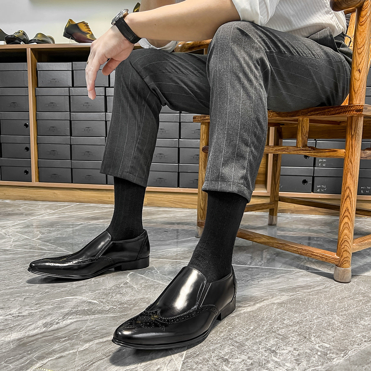 Men's Brogue Pointed Toe Korean Fashion Calf Loafers/doug Shoes