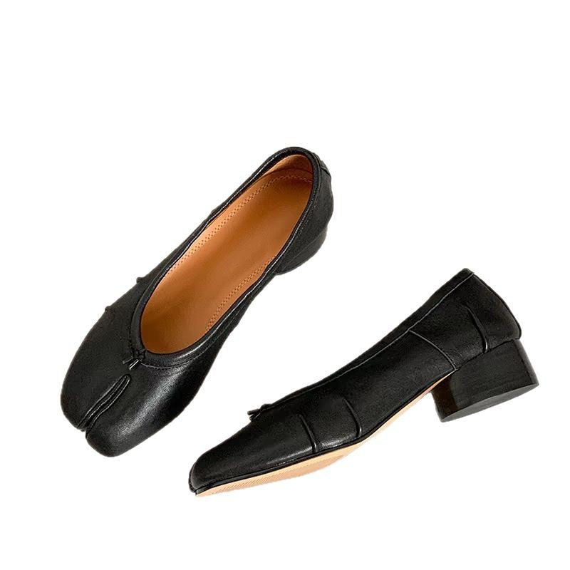 Women's Pair Version Mid Pleated Ballet Sheepskin Shallow Heels