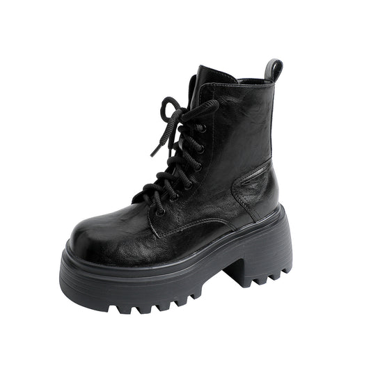 Women's Hight Increasing Martin Platform Single Lace Up Women's Leather Boots