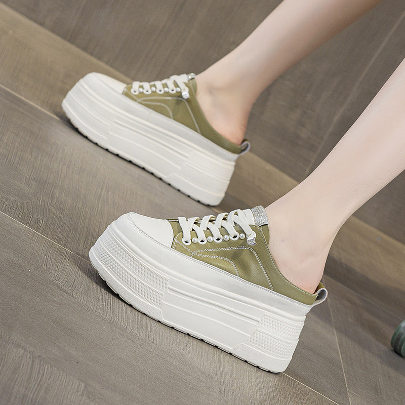 Women's Platform Muffin Inner Height Increasing Authentic Rhinestones Thick-soles Slippers