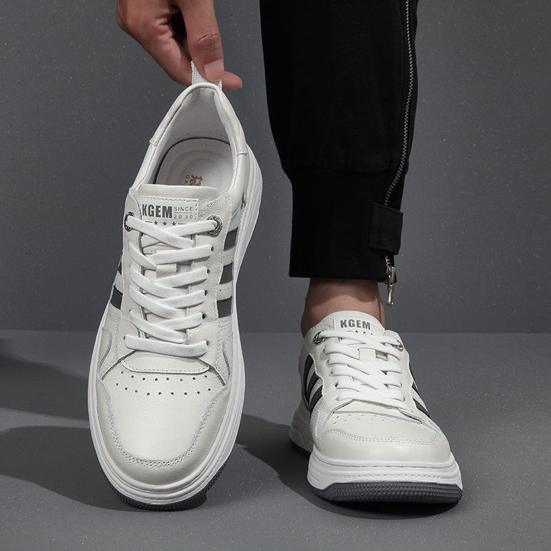 Men's Layer Cowhide Summer White Genuine Sports Sneakers