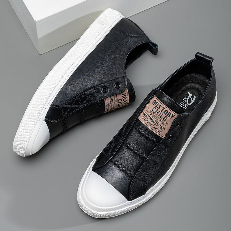 Men's Fashion White Breathable Trendy Versatile Leather Shoes