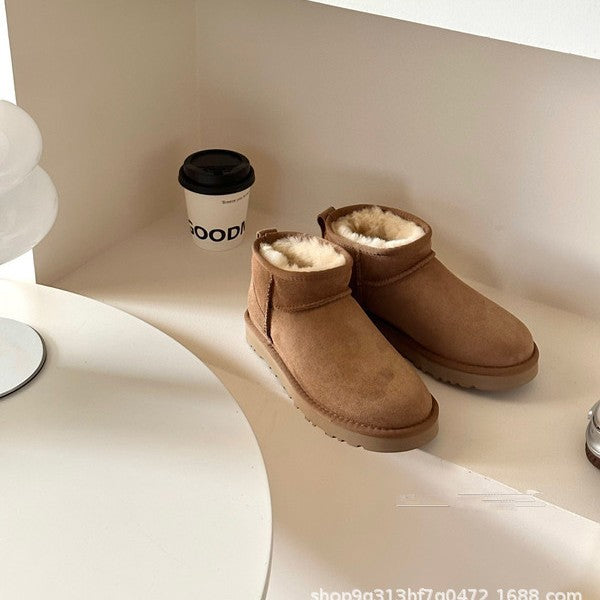 Women's & Men's China Cotton Sheepskin Fur Thin Bottom Women's Snow Boots