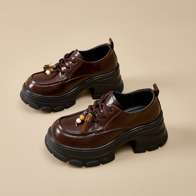 Women's British Retro Platform Height Increasing Ultra Light Preppy Leisure Loafers