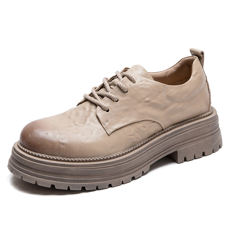 Women's Hand-held Pattern First Layer Cowhide British Casual Shoes