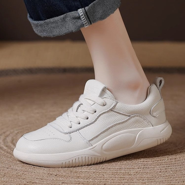 Women's First Layer Cowhide Easy Wear Flat Bottom Pumps Veet Women's Casual Shoes